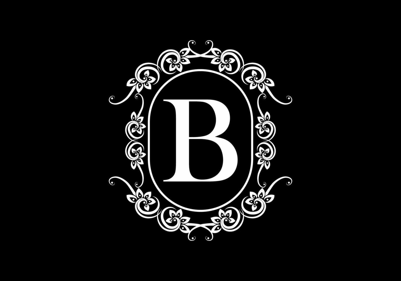 lettera b iniziale nera in cornice classica vettore