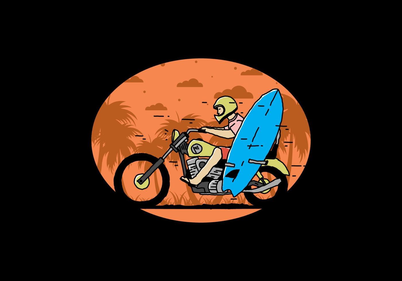 guida la motocicletta con l'illustrazione della tavola da surf vettore