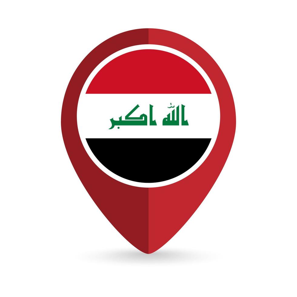 puntatore mappa con paese iraq. bandiera irachena. illustrazione vettoriale. vettore