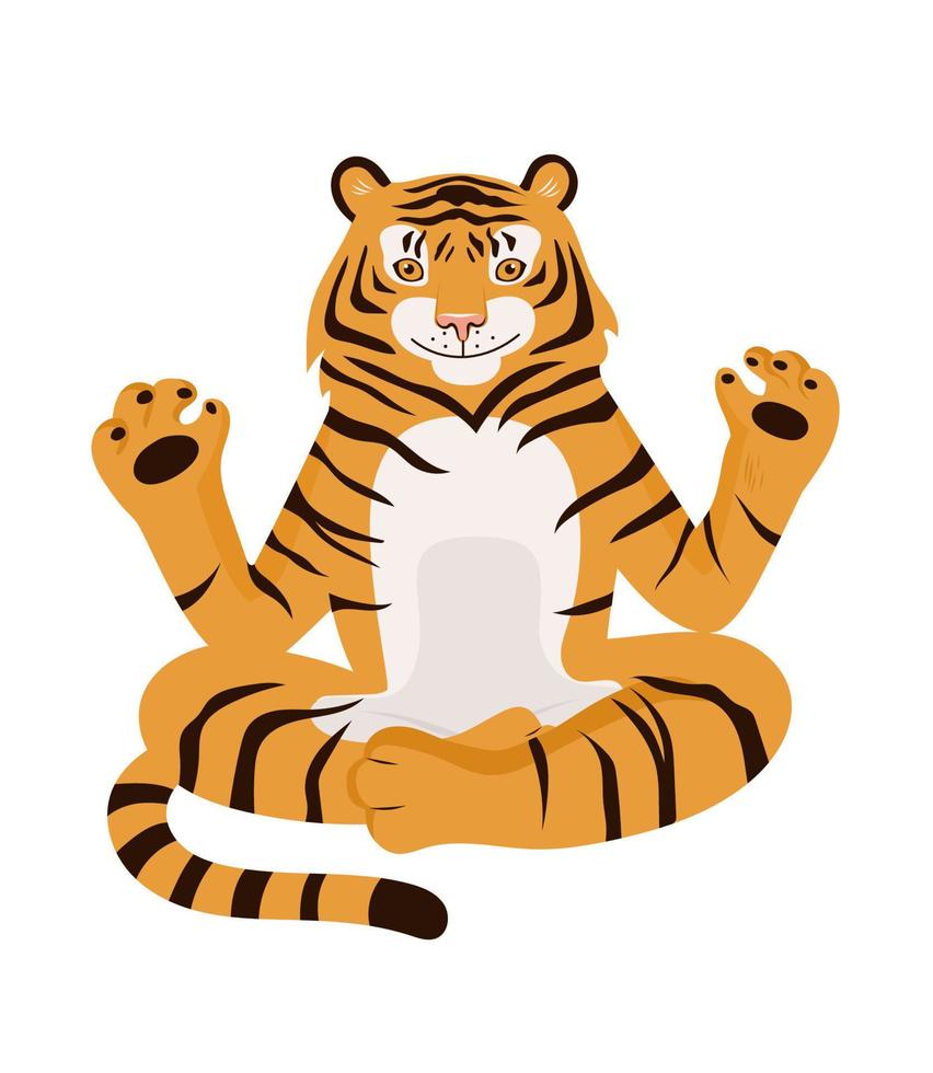 tigre sveglia del fumetto che si siede nella posa del loto. simbolo cinese del nuovo anno 2022 vettore