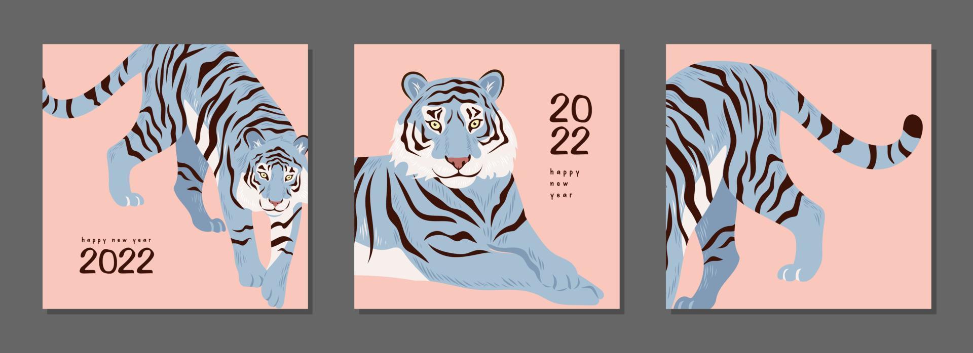Capodanno cinese. tigri set di biglietto di auguri moderno. simbolo del 2022 vettore