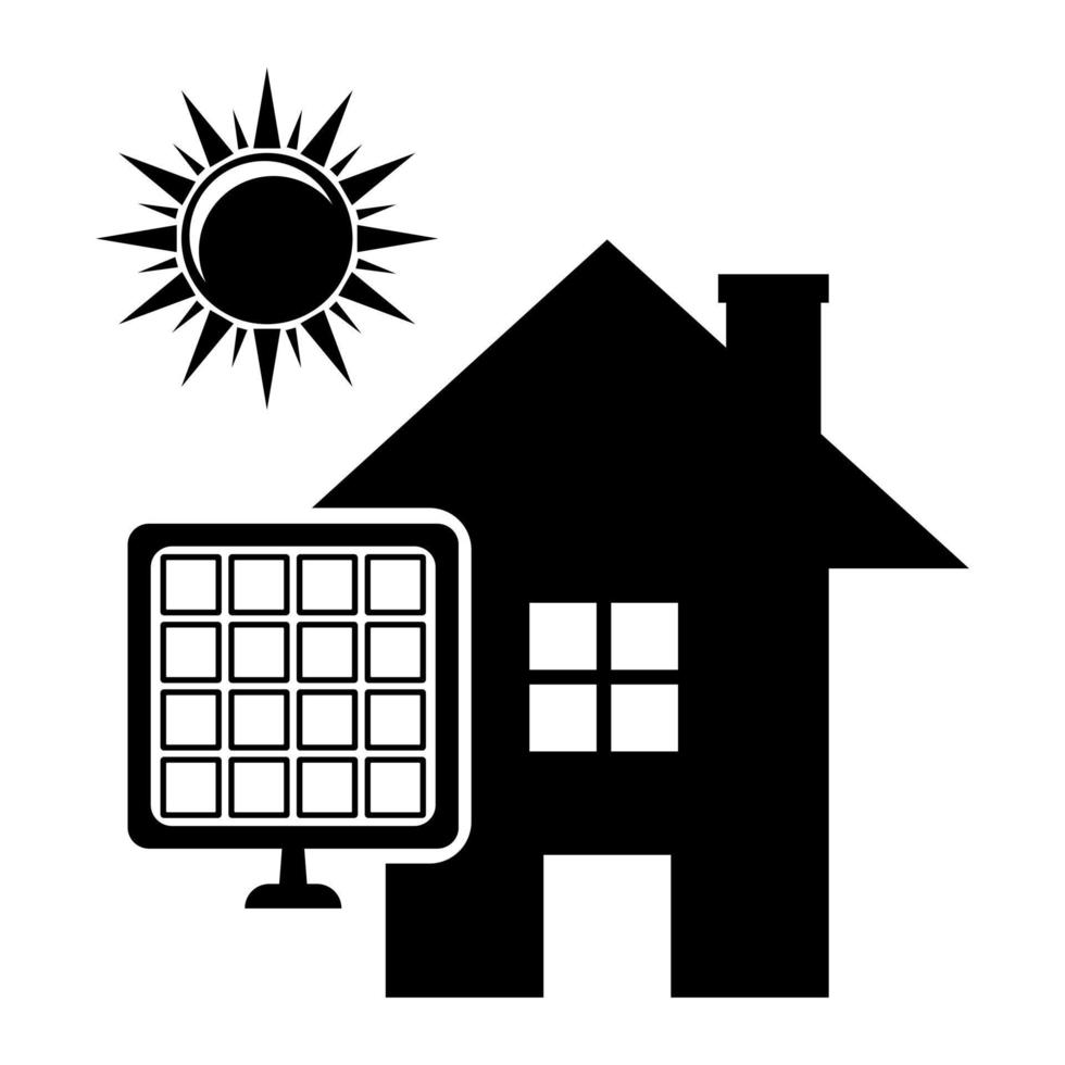 casa a pannelli solari e sole in stile nero vettore
