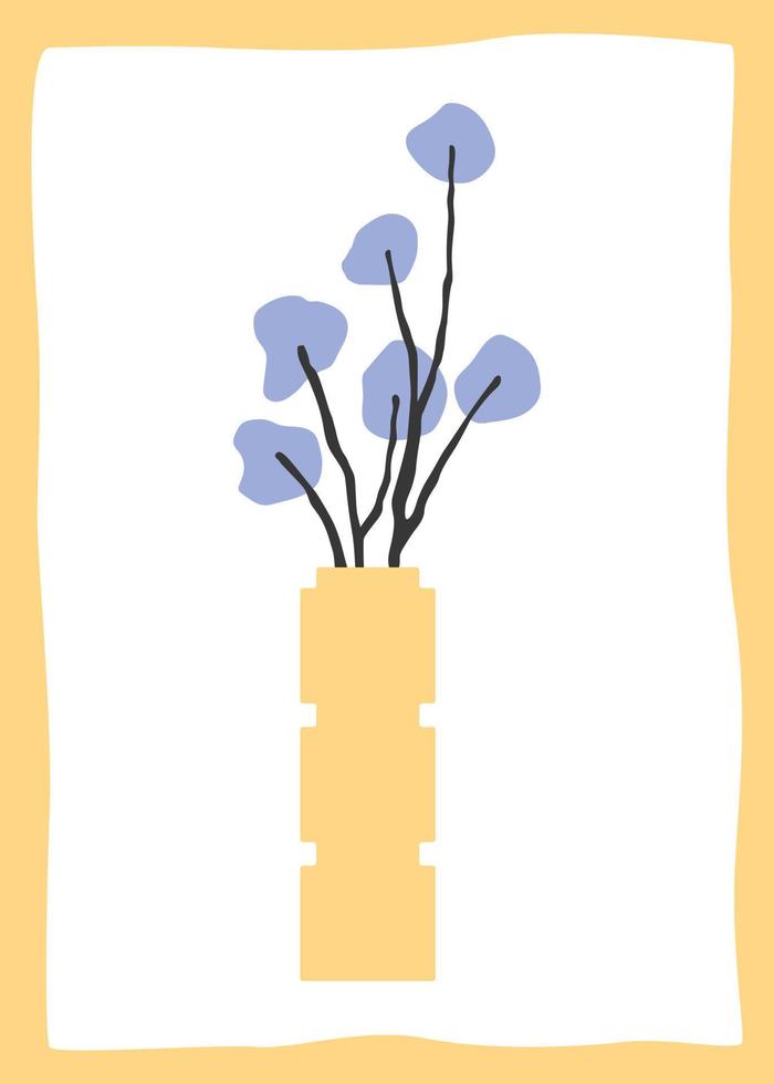 illustrazione moderna minimalista di un fiore blu in un vaso giallo. poster vettoriale o cartolina piatta