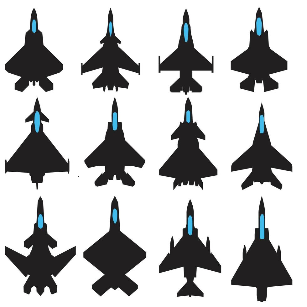 moderno jet da combattimento collezione di icone imposta il disegno vettoriale