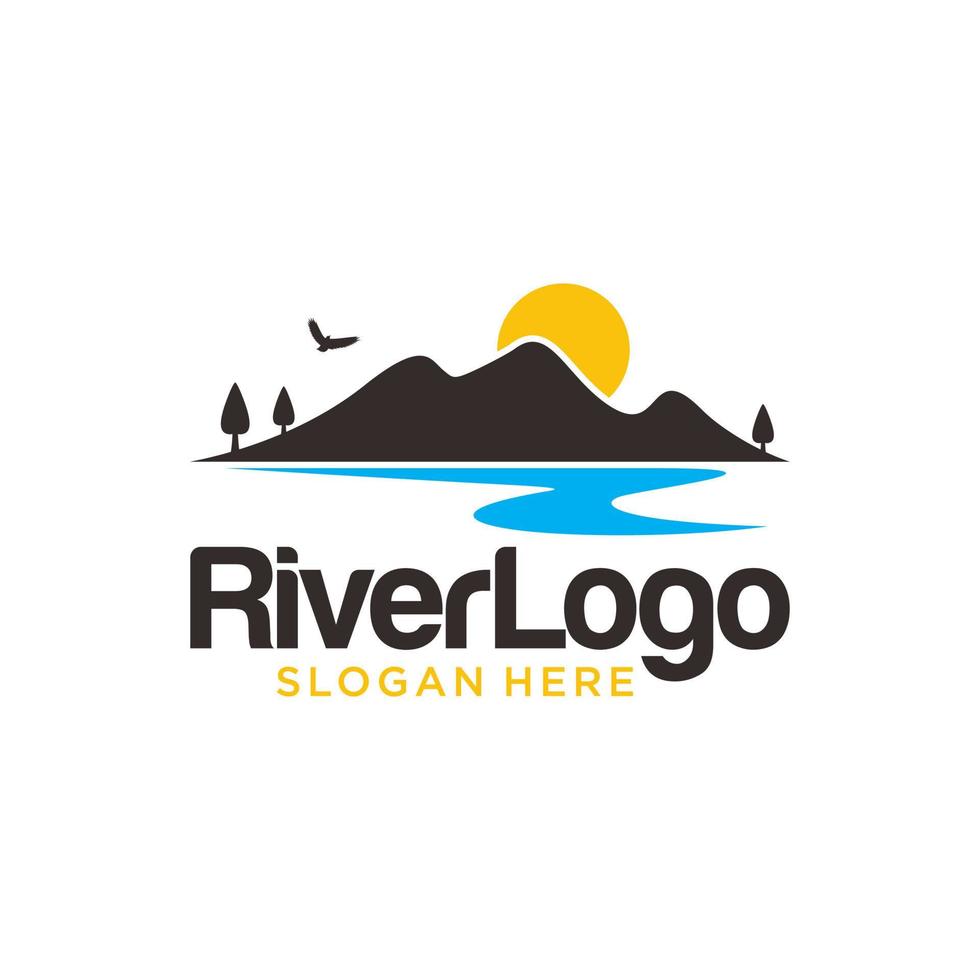 modello vettoriale di progettazione del logo della montagna del fiume