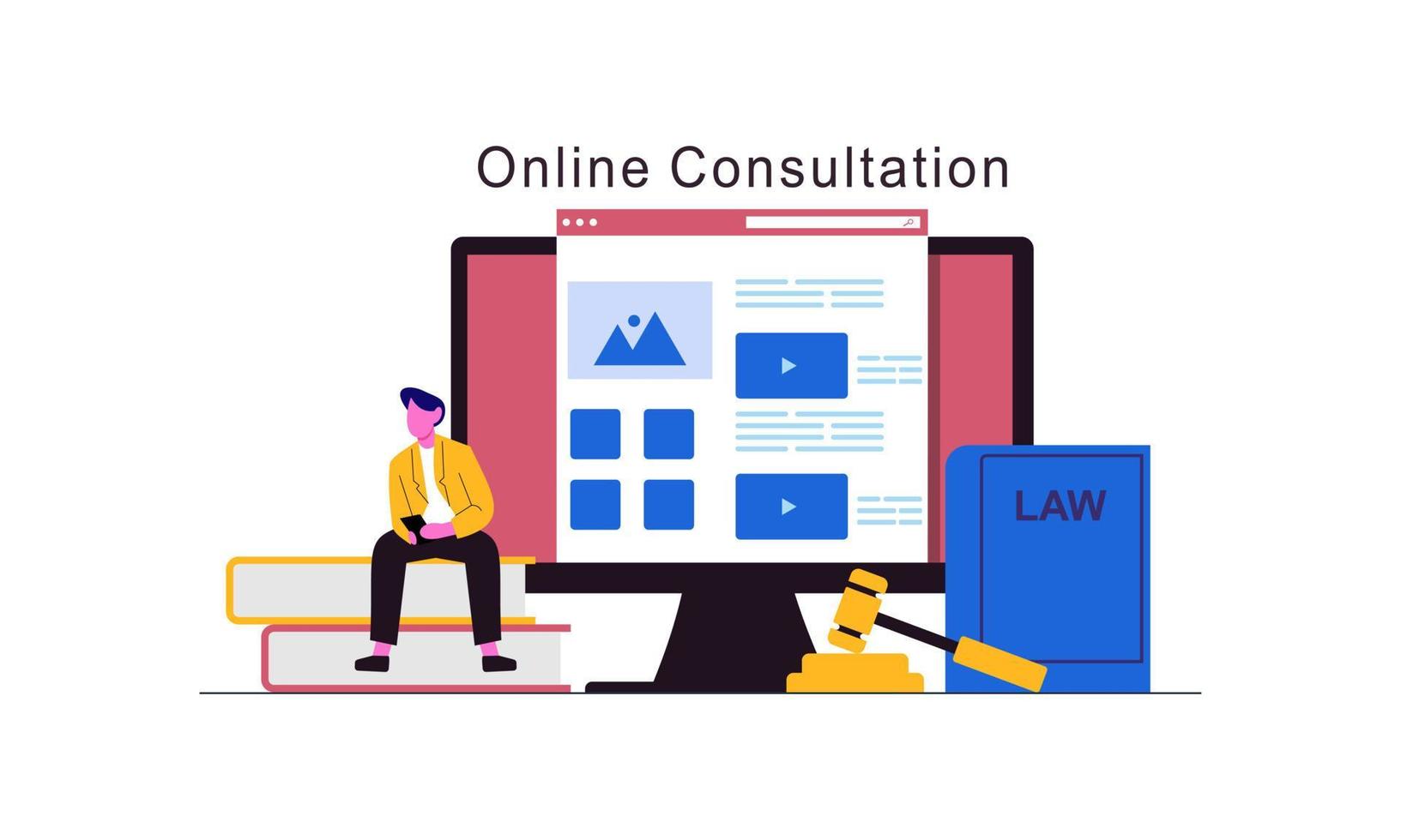 servizio online di consulenza legale, illustrazione vettoriale del sito Web dell'avvocato