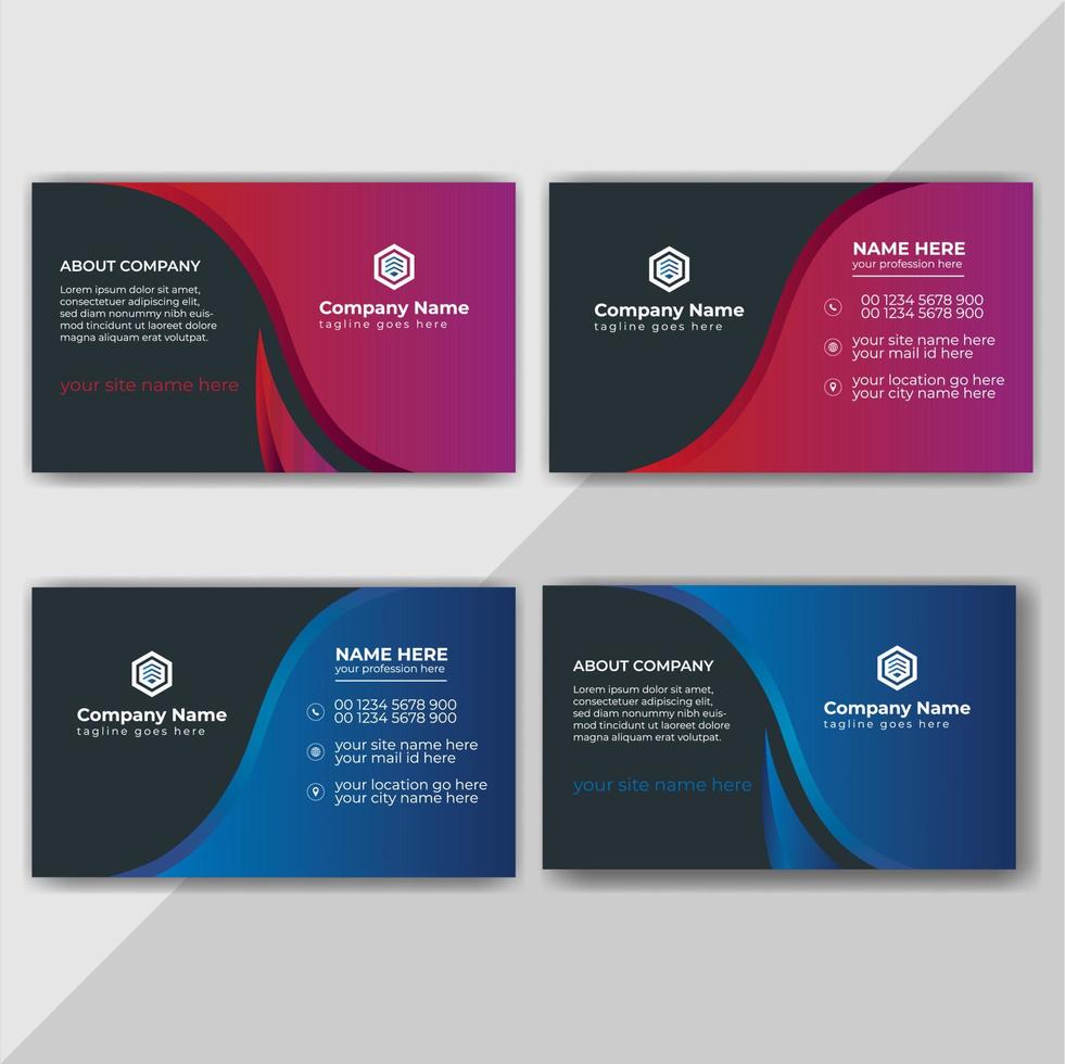 design del modello di biglietto da visita creativo, aziendale e moderno con vettore di layout di colore blu, rosa e nero
