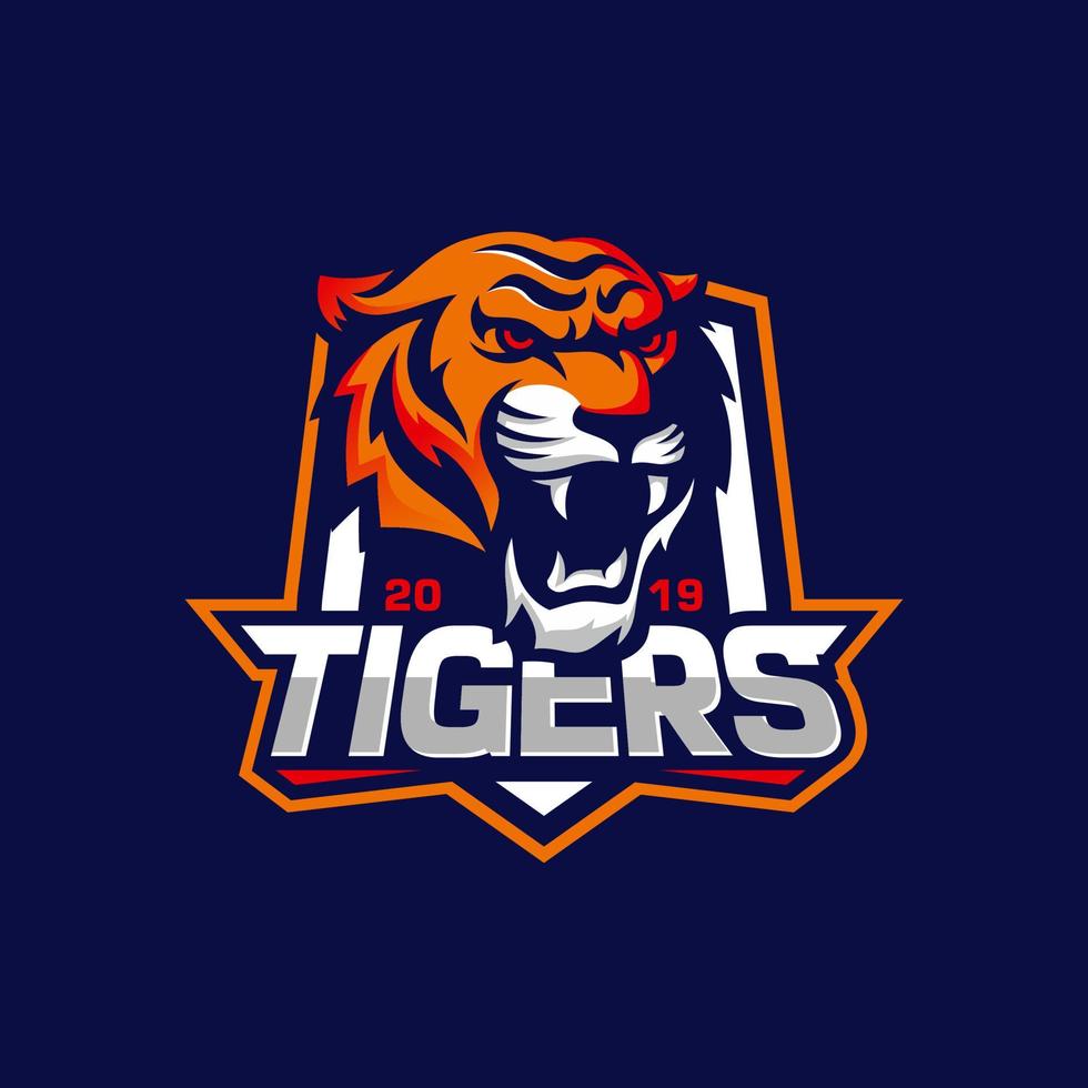 illustrazione della testa di tigre per lo sport e il logo di gioco vettore