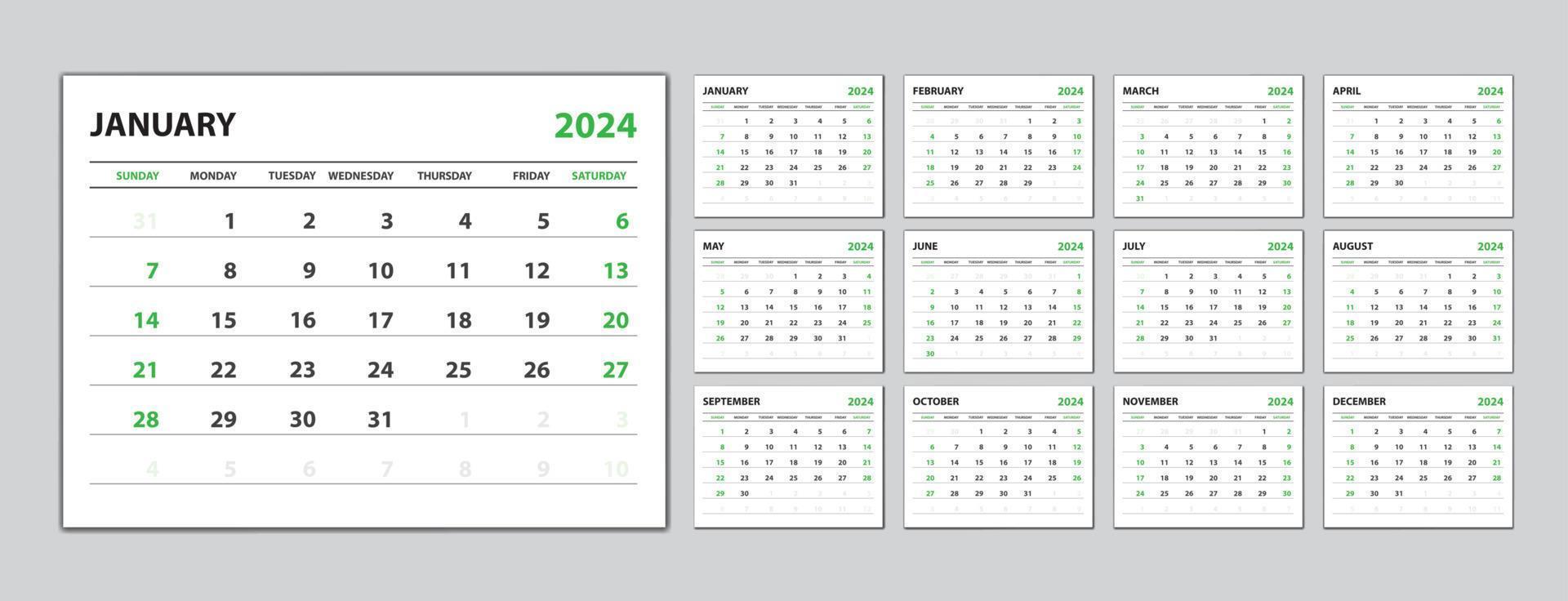 impostare calendario da tavolo 2024 anno, modello di calendario 2024  7620845 Arte vettoriale a Vecteezy