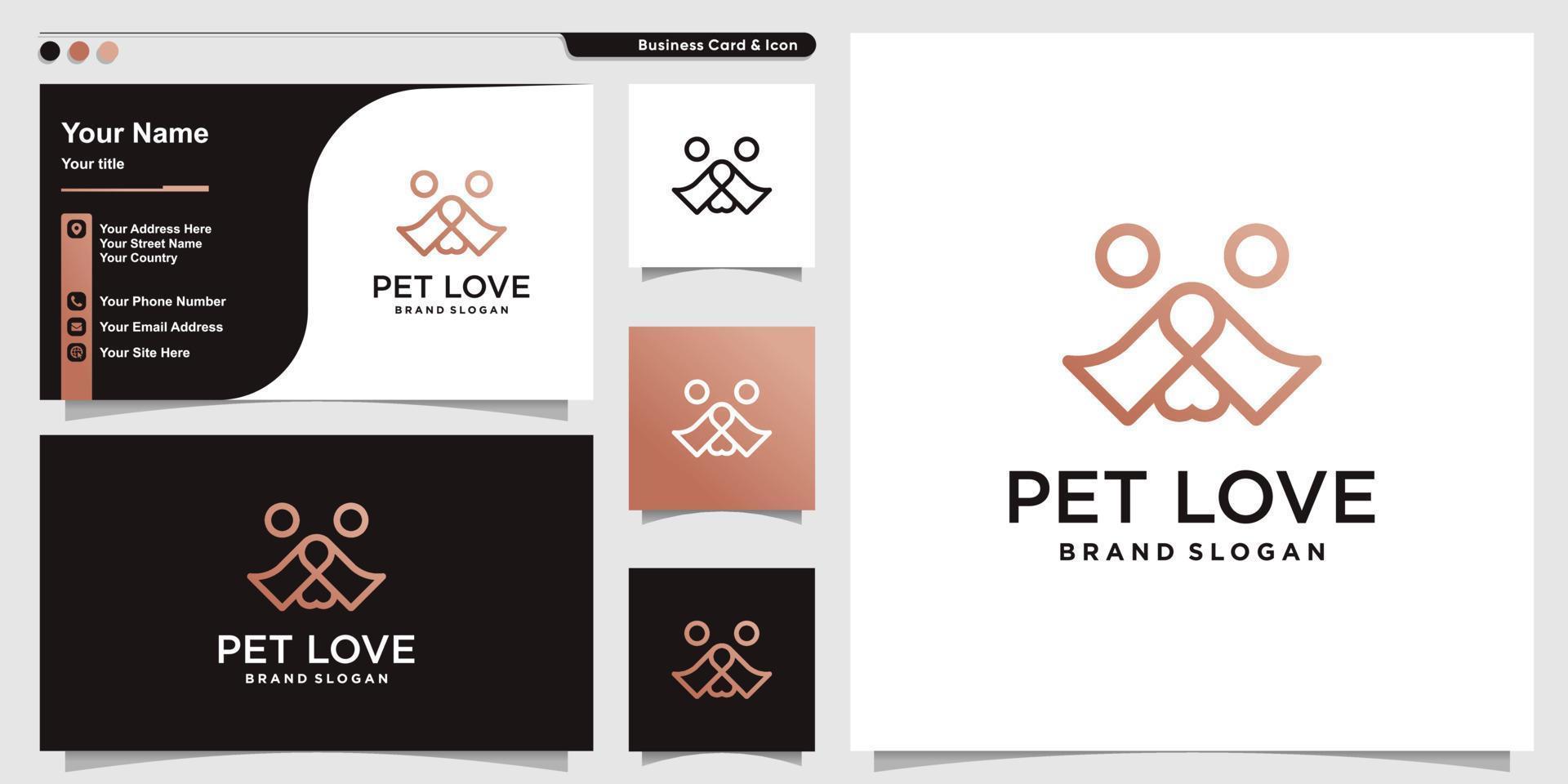 astratto di logo di amore per animali domestici con vettore premium di concetto di linea d'amore