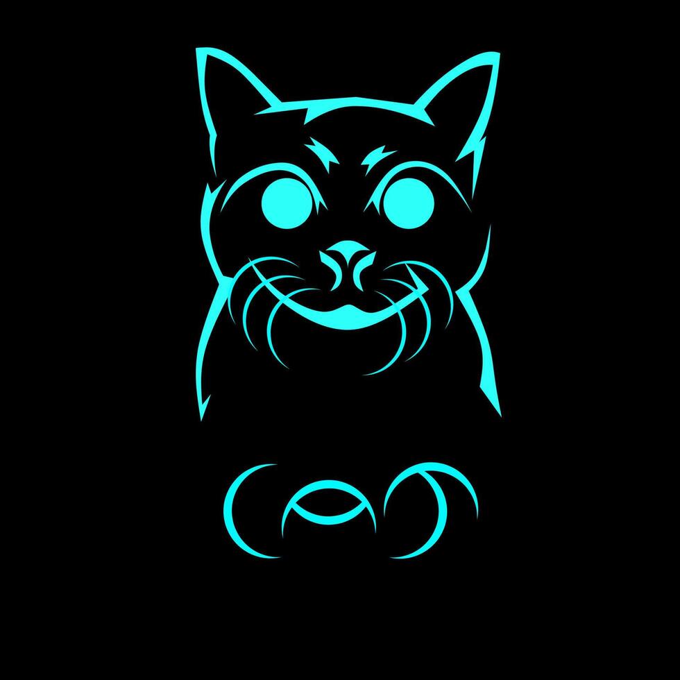 linea arte vettoriale gatto. illustrazione grafica del gatto della linea al neon su sfondo nero. perfetto per icone logo e immagini di decorazioni per la casa.