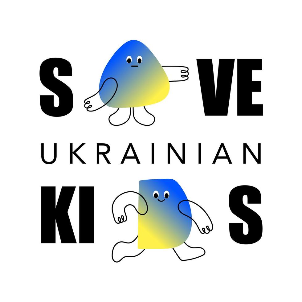 salva i bambini ucraini, ragazzi. slogan di sostegno e protezione nei colori blu e giallo della bandiera ucraina. concetto patriottico e di unità sullo sfondo della guerra. illustrazione piatta vettoriale. vettore