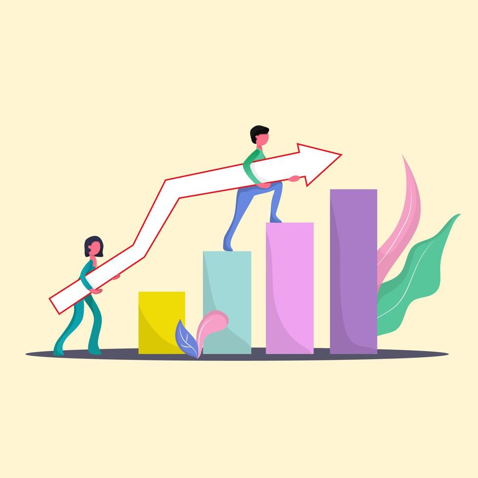 miglioramento dell'efficienza. le persone portano la freccia. illustrazione vettoriale. vettore