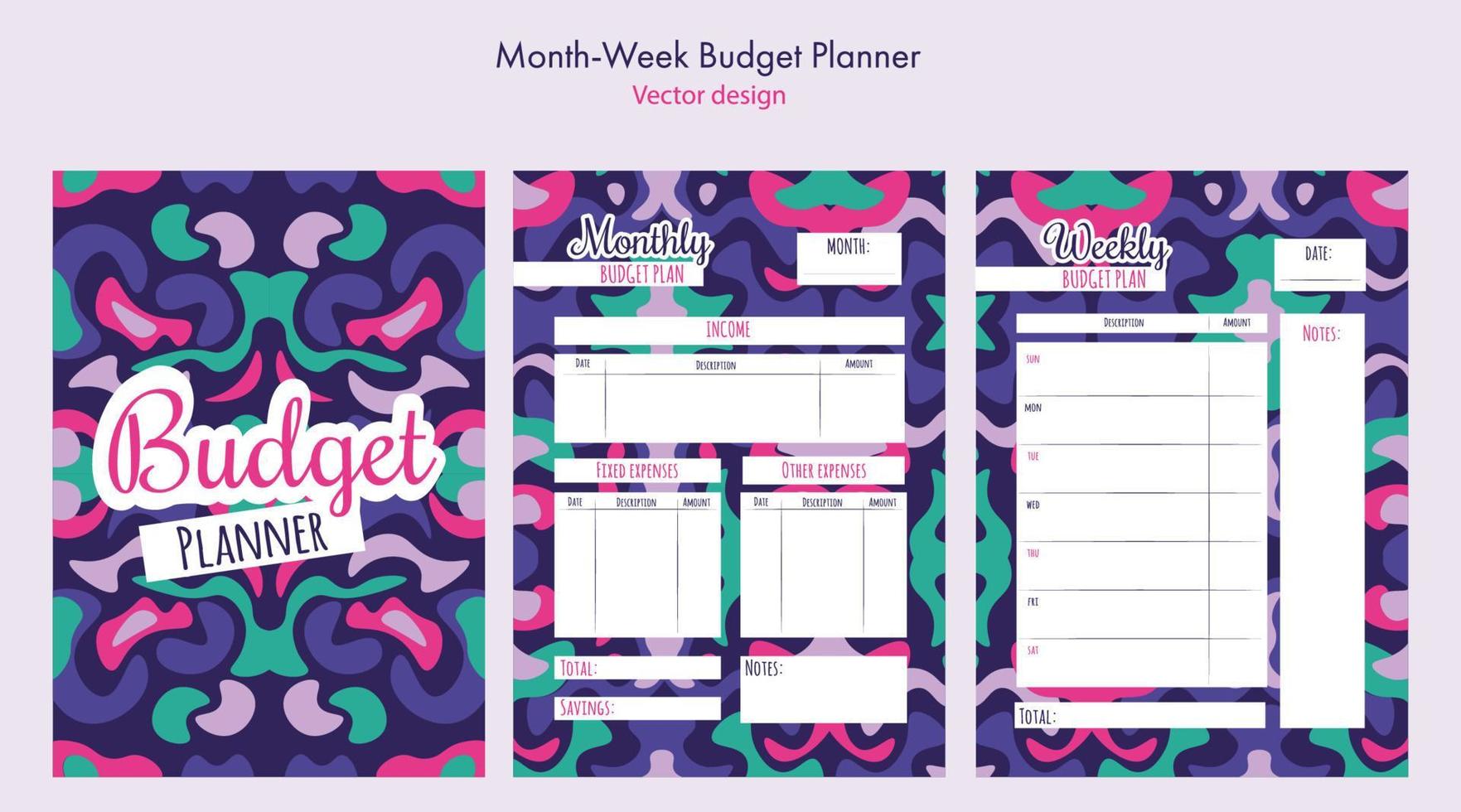 pianificatore di budget mensile e settimanale. modello di pianificatore finanziario con dettagli astratti. illustrazione vettoriale