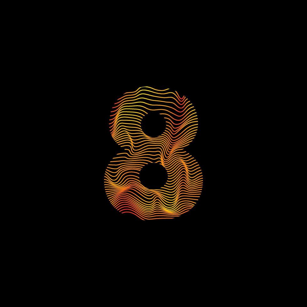 linea ondulata numero 8. numero con onda di movimento. numero 8. logo del numero con linee intrecciate colorate. illustrazione vettoriale creativa con zebra, mare, stampa e linee ondulate.