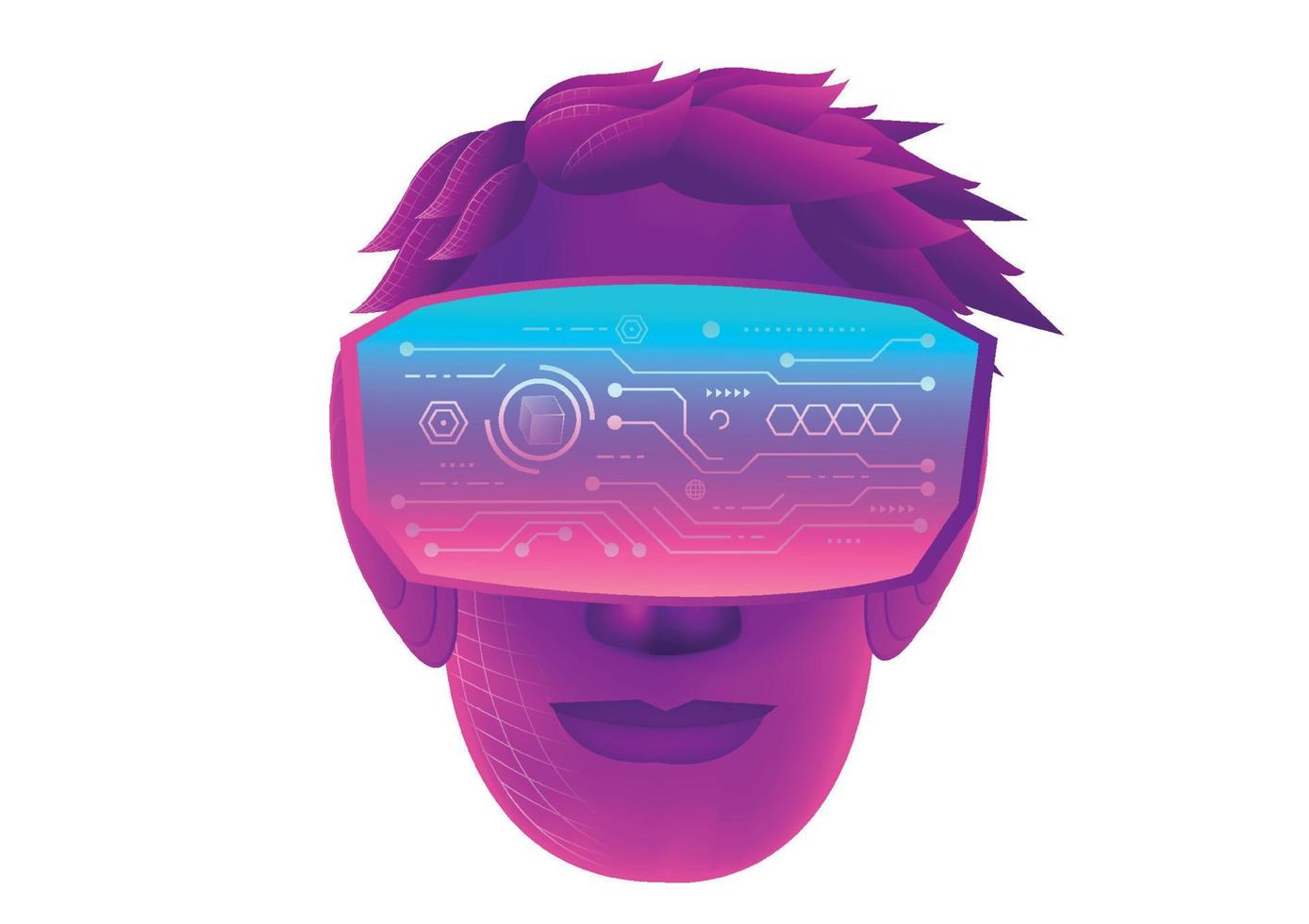 una testa di uomo usa occhiali per realtà virtuale vr e sfondo bianco vettore
