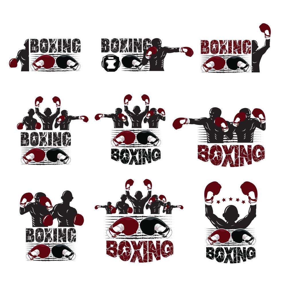 illustrazione del concetto di combattente per il set di logo di boxe vettore