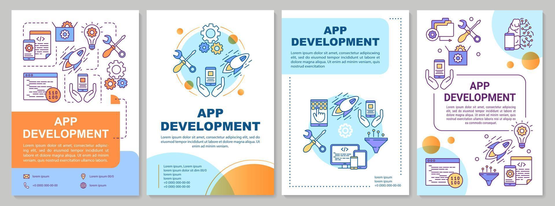 modello di brochure per lo sviluppo di app. programmazione mobile. flyer, opuscolo, stampa depliant, design di copertina, illustrazioni lineari. layout di pagina vettoriali per riviste, relazioni annuali, manifesti pubblicitari