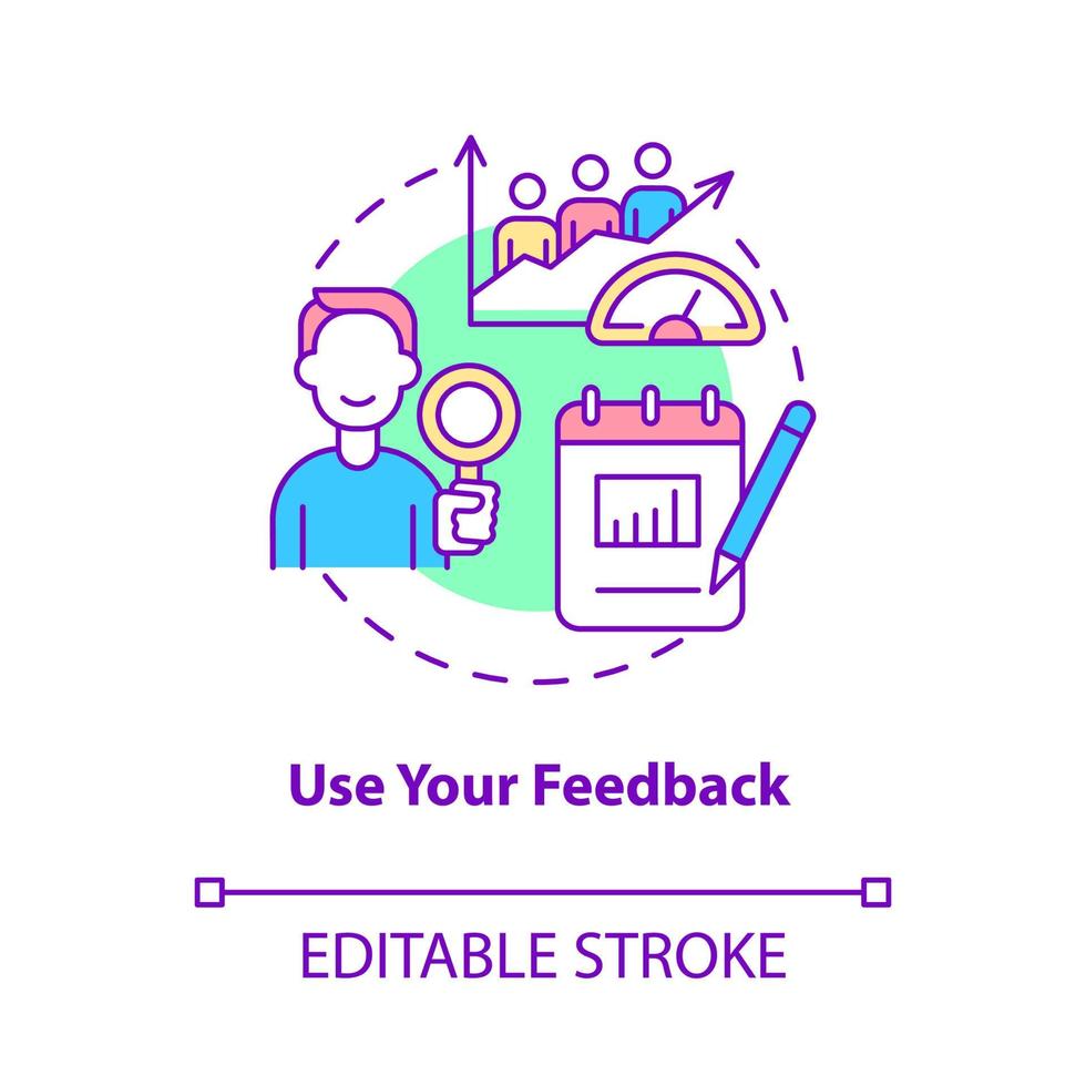 usa l'icona del tuo concetto di feedback. ricerca e analisi. illustrazione della linea sottile dell'idea astratta del servizio clienti. disegno di contorno isolato. tratto modificabile. vettore