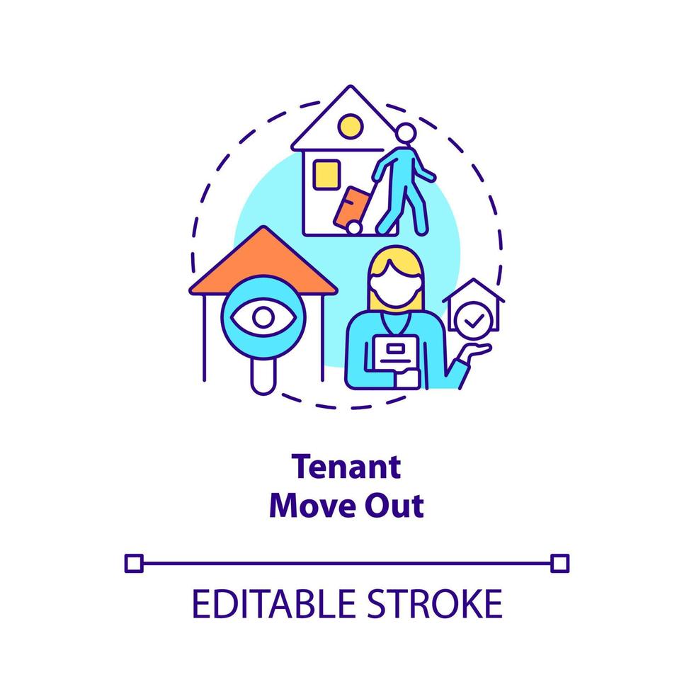 inquilino spostare fuori concetto icona. operazioni di gestione della proprietà illustrazione al tratto sottile dell'idea astratta. disegno di contorno isolato. tratto modificabile. vettore