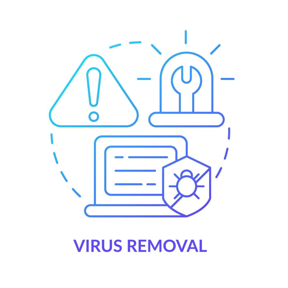 icona del concetto di gradiente blu di rimozione del virus. eliminare il software dannoso. tipo di riparazione idea astratta linea sottile illustrazione. disegno di contorno isolato vettore