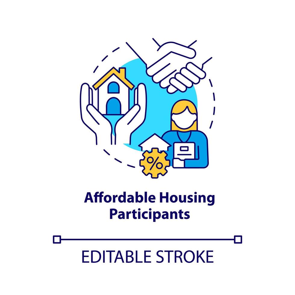 icona del concetto di partecipanti per alloggi a prezzi accessibili. illustrazione della linea sottile dell'idea astratta dei clienti del gestore della proprietà. disegno di contorno isolato. tratto modificabile. vettore