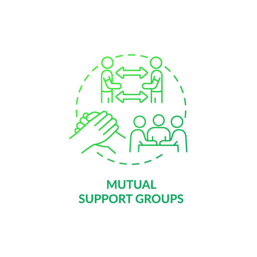 icona del concetto di gradiente verde dei gruppi di supporto reciproco. superare insieme il problema illustrazione al tratto sottile dell'idea astratta. modello di recupero. disegno di contorno isolato vettore