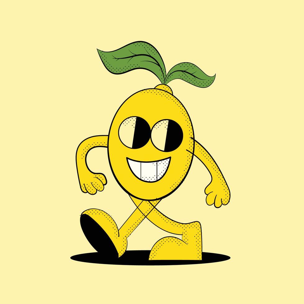 limone fumetto comico retrò. illustrazione vettoriale di limone mascotte, carattere. limone divertente.