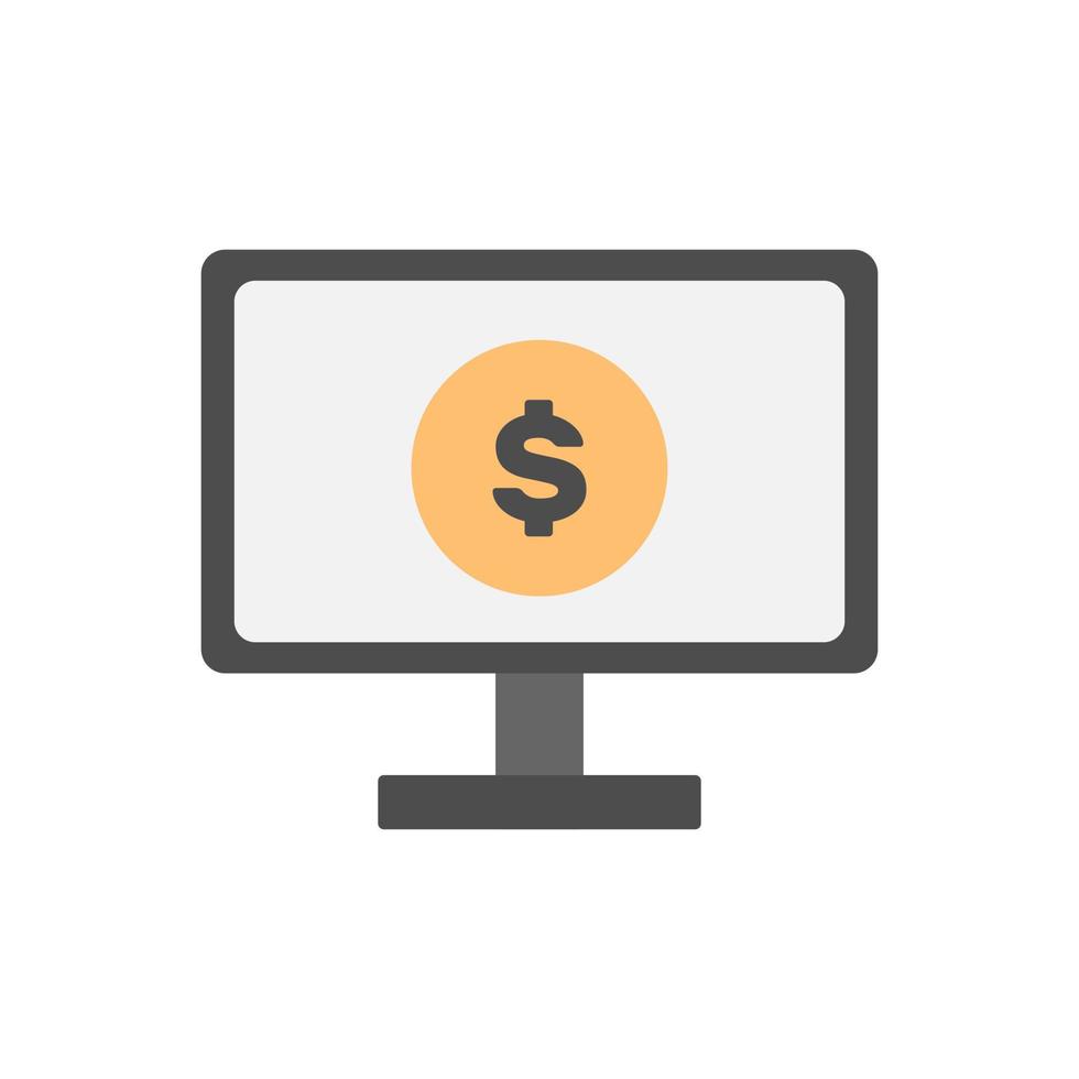schermo del computer con l'icona del dollaro in stile cartone animato minimo vettore