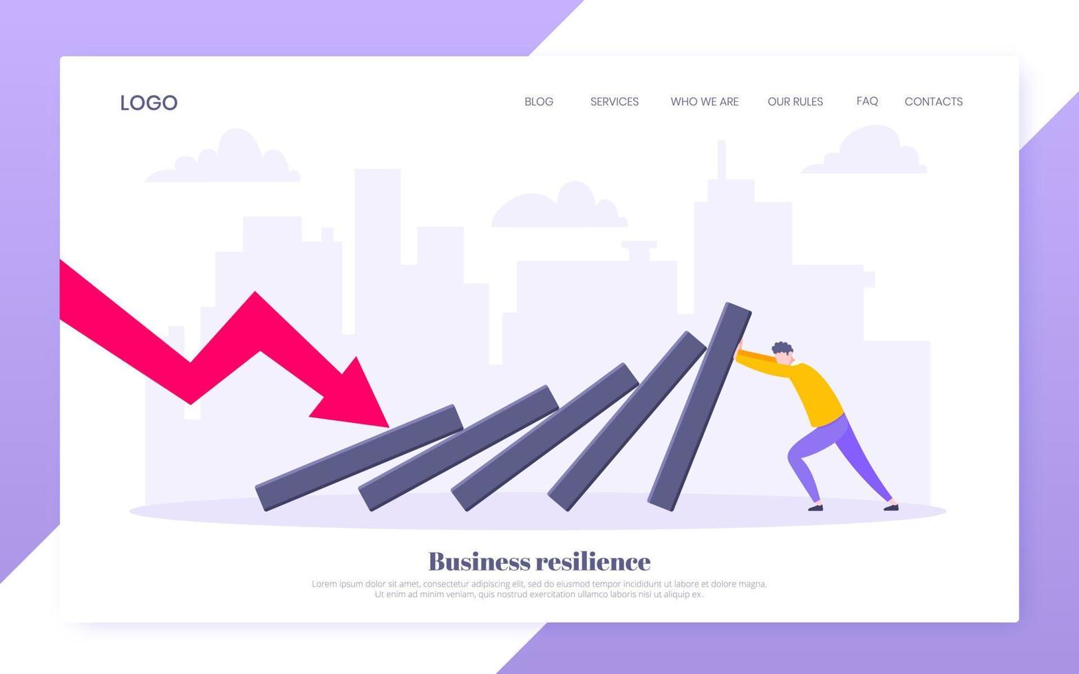 concetto di sito Web di illustrazione vettoriale della metafora dell'effetto domino o della resilienza aziendale.