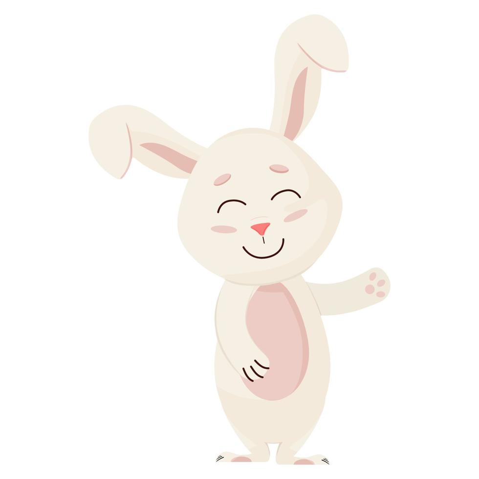 personaggio del coniglietto. agitando e sorridi coniglio cartone animato divertente, buona pasqua. vettore