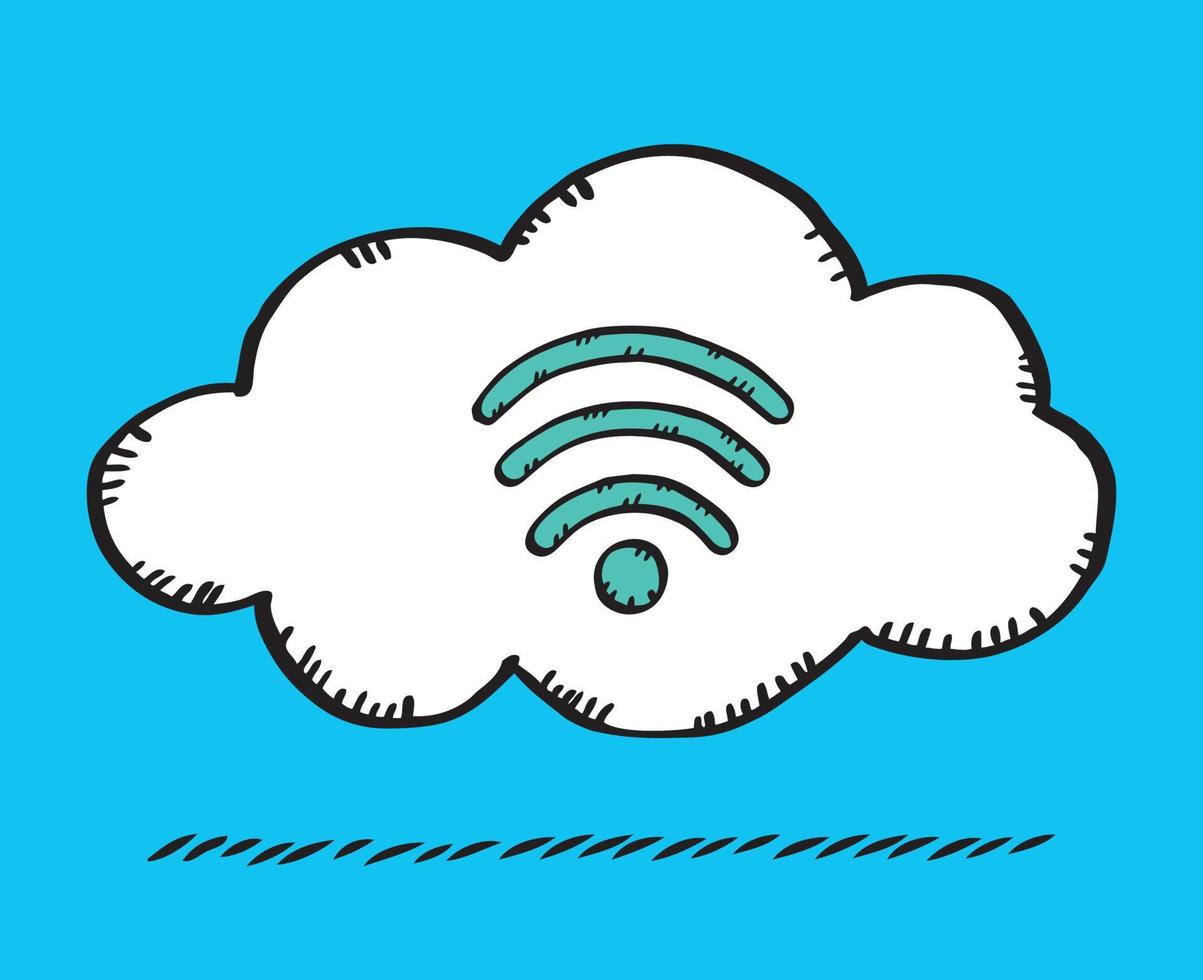 illustrazione vettoriale una connessione cloud con icona wifi. illustrazione di stile di schizzo.