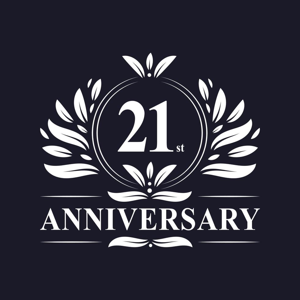 Logo dell'anniversario di 21 anni, lussuosa celebrazione del design del 21° anniversario. vettore