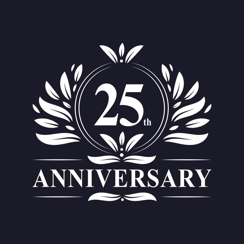 Logo dell'anniversario di 25 anni, lussuosa celebrazione del design del 25° anniversario. vettore