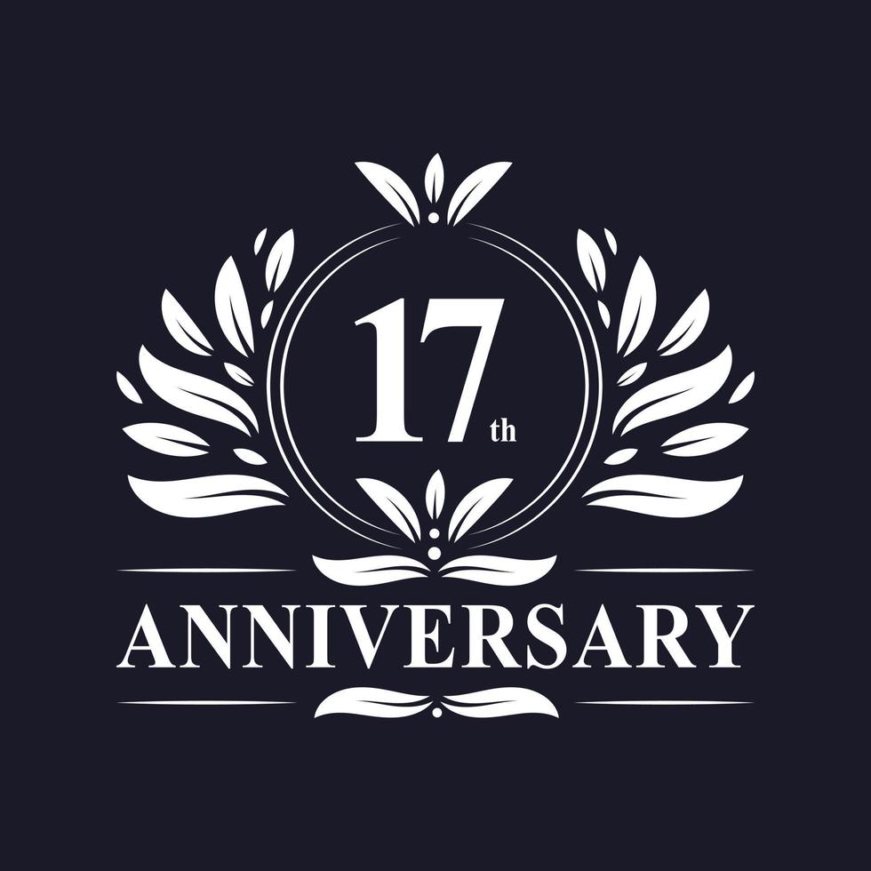 Logo dell'anniversario di 17 anni, lussuosa celebrazione del design del 17° anniversario. vettore