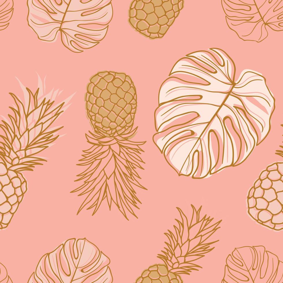 foglie floreali tropicali, foglie di palma, monstera, fondo senza cuciture di ananas. carta da regalo giungla esotica. bella stampa con piante esotiche disegnate a mano. design estivo per moda, stampa vettore