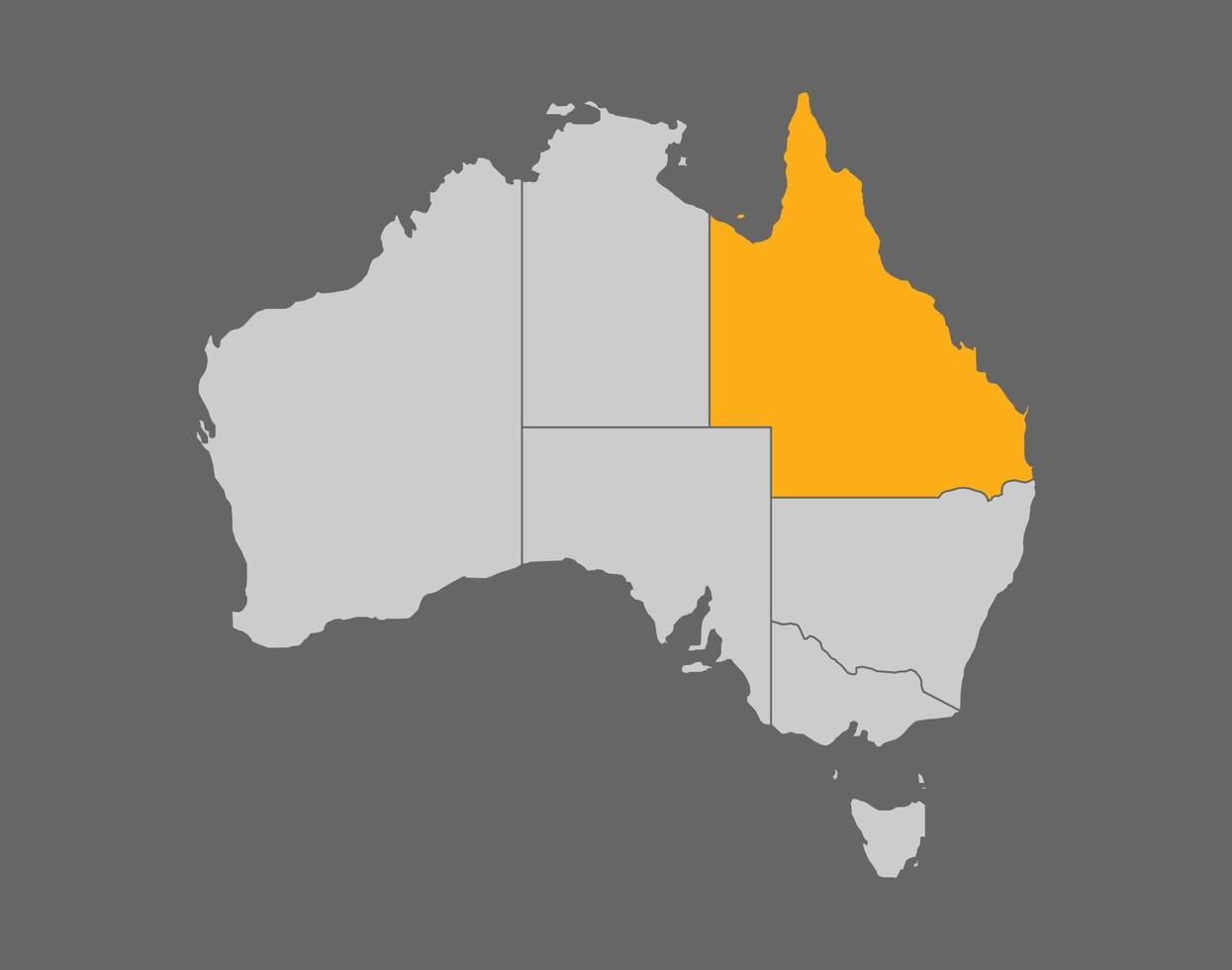 Queensland evidenzia mappa vettoriale su sfondo grigio.