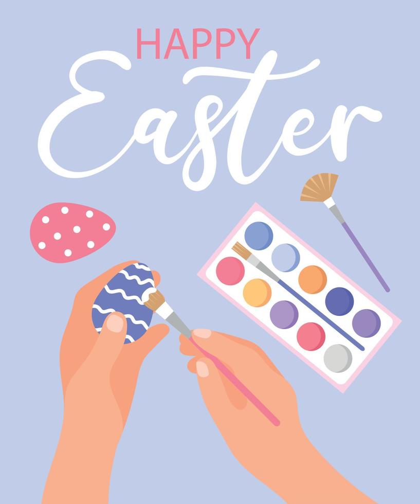 cartolina colorata o poster con uova colorate. biglietto di auguri di buona pasqua. illustrazioni vettoriali piatte.