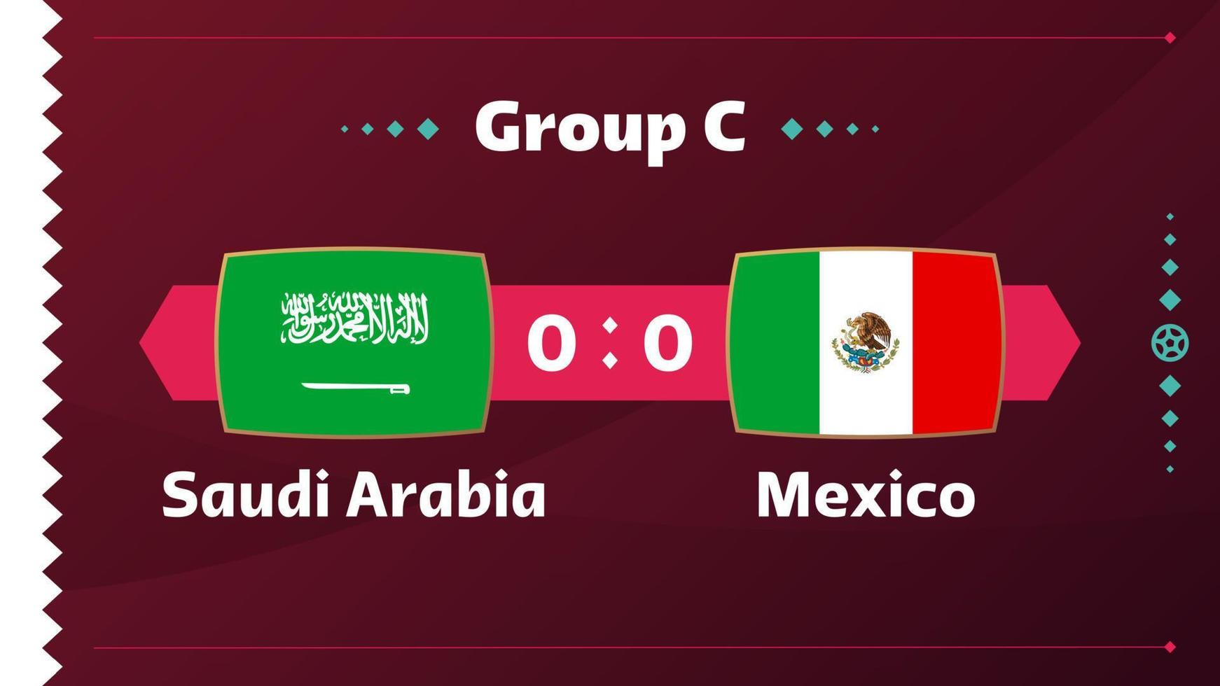 Arabia Saudita vs Messico, calcio 2022, gruppo c. partita di campionato mondiale di calcio contro squadre intro sfondo sportivo, poster finale della competizione di campionato, illustrazione vettoriale. vettore