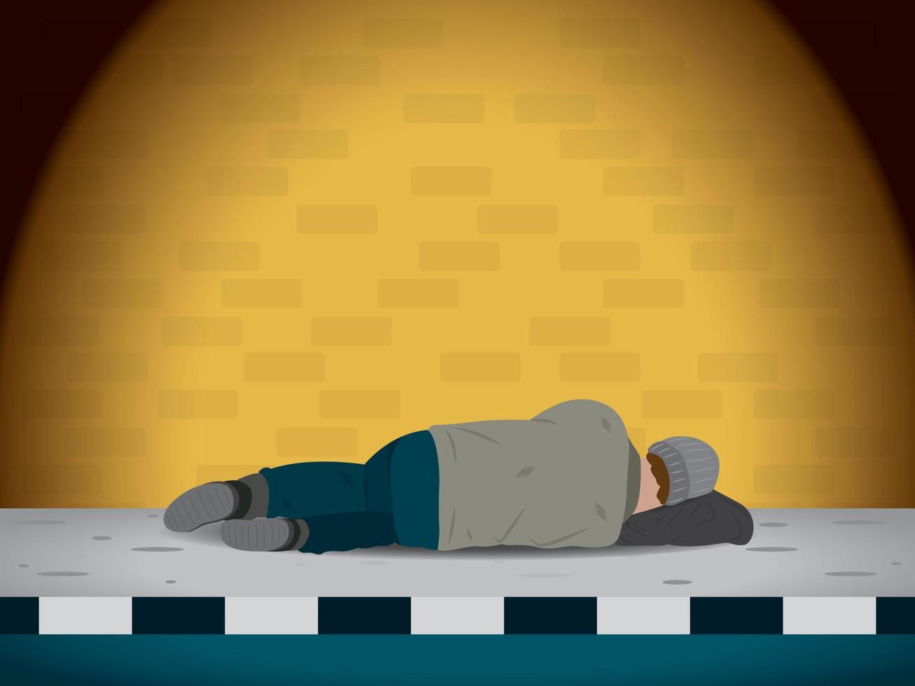 il senzatetto dorme sul sentiero. vettore di illustrazione del problema dei senzatetto.