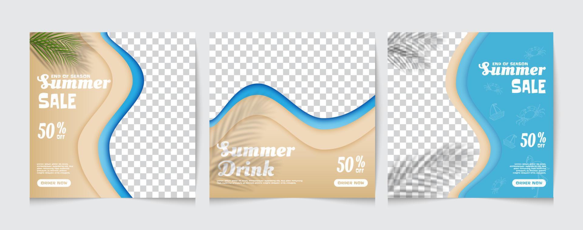 modello di poster di social media per le vendite estive con elementi di spiaggia estiva vettore