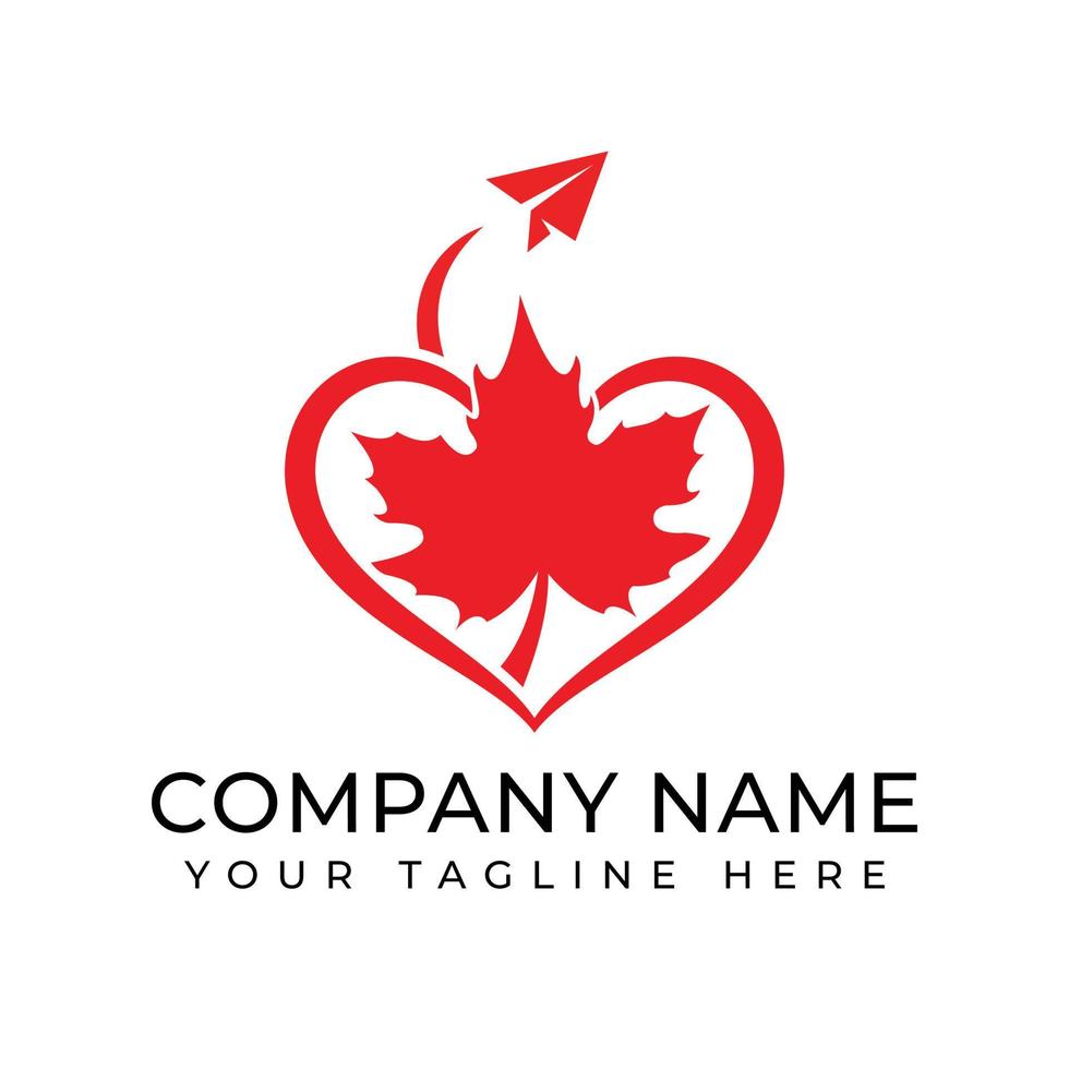 illustrazione di vettore di progettazione di logo di viaggio del Canada. design del logo vettoriale dell'aviazione canadese. logo di viaggio foglia d'acero. vettore emblema foglia d'acero.