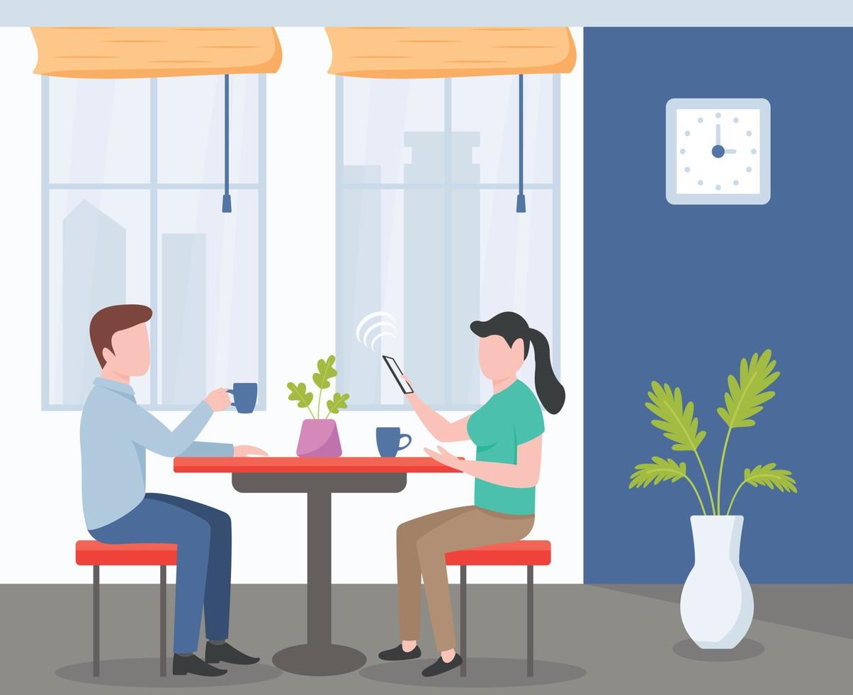 un'illustrazione di prendere il tè, una coppia che prende il tè in un ristorante. vettore