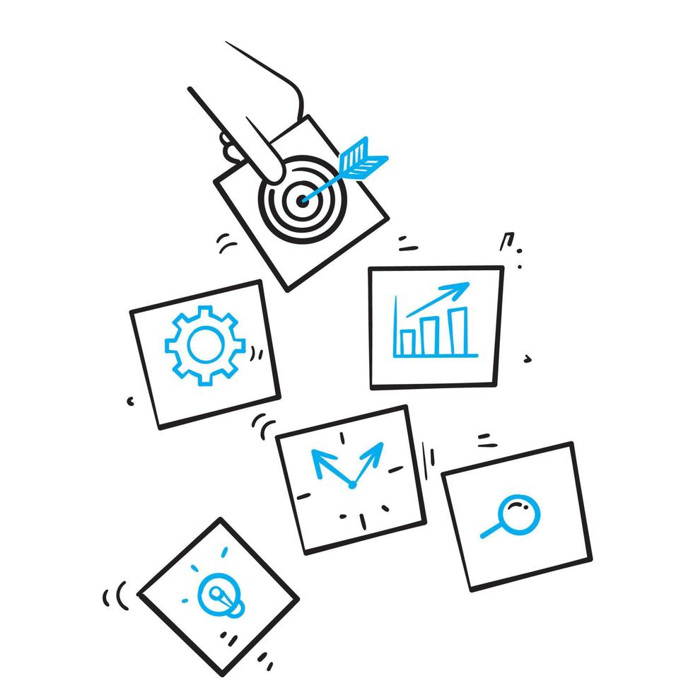 obiettivo di doodle disegnato a mano per le imprese come illustrazione dell'icona relativa all'obiettivo di successo vettore