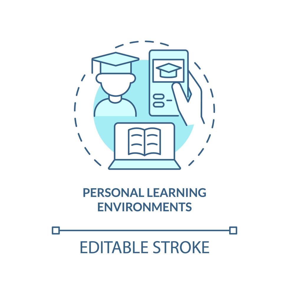 ambienti di apprendimento personali icona del concetto turchese. contesti di apprendimento permanente idea astratta linea sottile illustrazione. disegno di contorno isolato. tratto modificabile. vettore