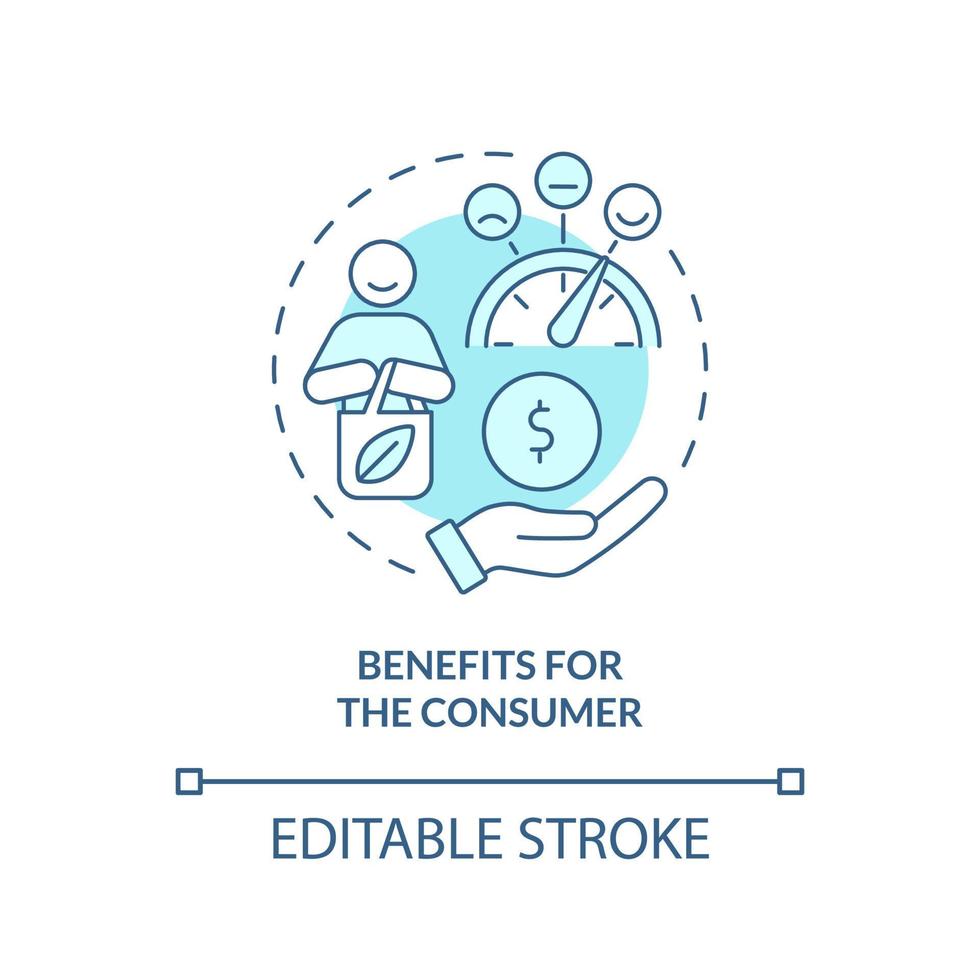 vantaggi per il consumatore icona del concetto turchese. illustrazione della linea sottile dell'idea astratta dei professionisti dell'economia circolare. shopping etico. disegno di contorno isolato. tratto modificabile. vettore