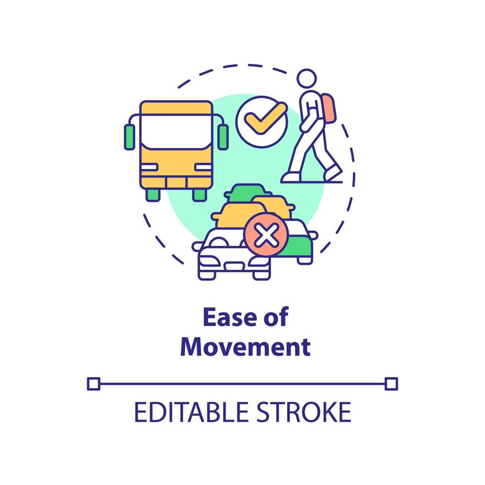 icona del concetto di facilità di movimento. struttura confortevole. principi di progettazione urbana idea astratta linea sottile illustrazione. disegno di contorno isolato. tratto modificabile. vettore