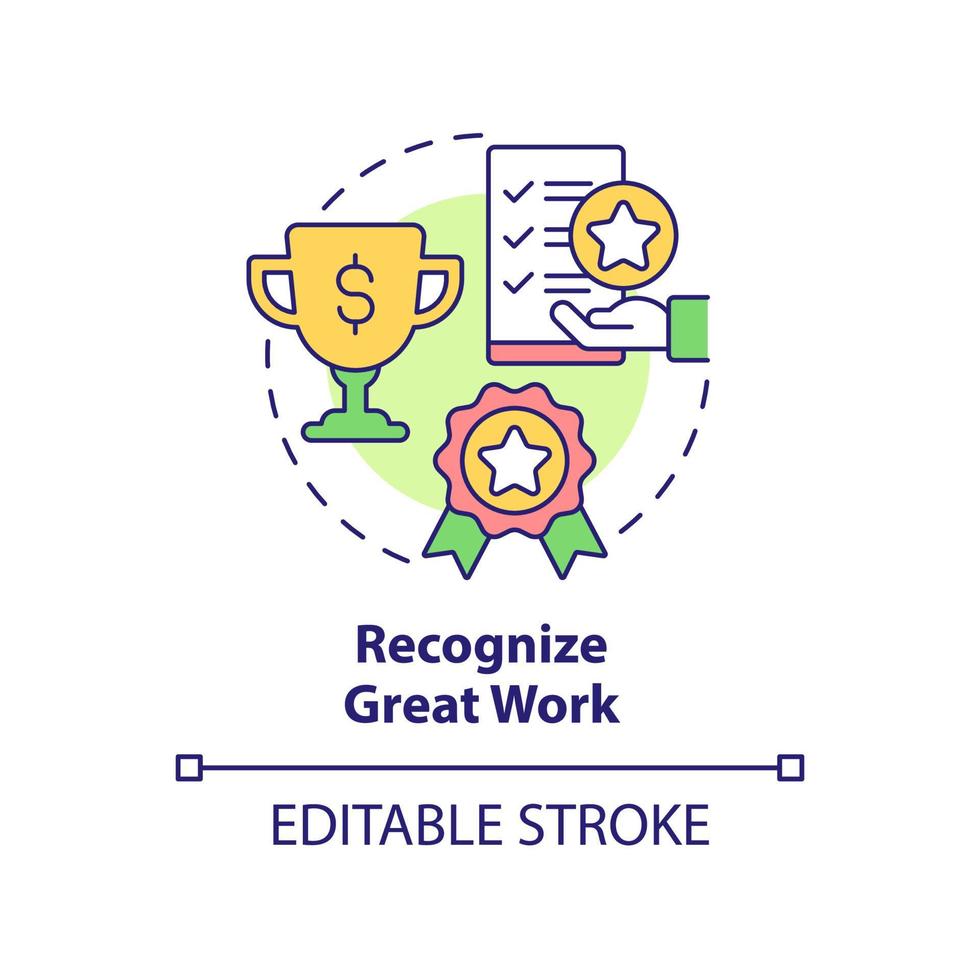 riconoscere l'icona del concetto di grande lavoro. migliorare la motivazione dei dipendenti astratta idea linea sottile illustrazione. aumentare la fiducia in se stessi. disegno di contorno isolato. vettore