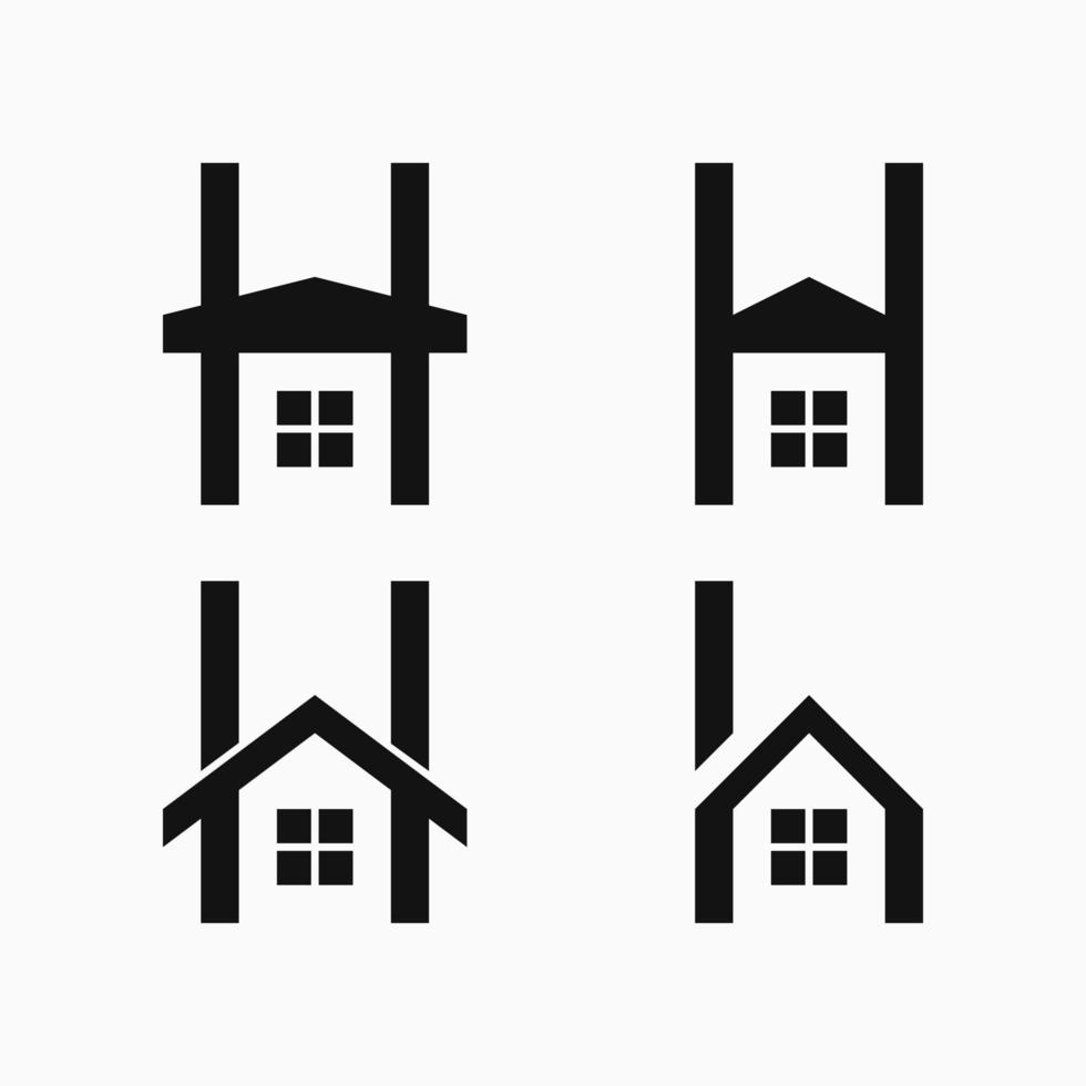 lettera h e concetto di logo della casa. icona della casa. bianco e nero. per loghi, icone e simboli vettore