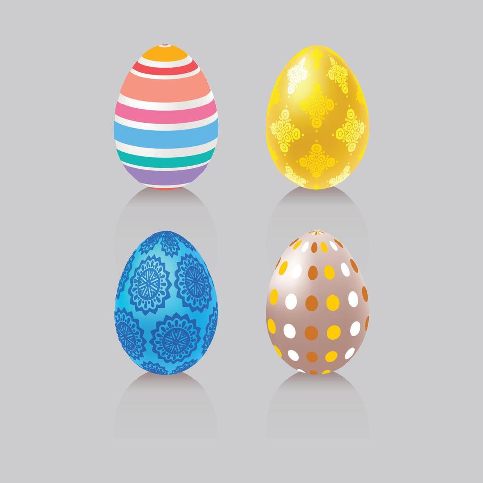 Banner di pasqua 3d con conigli di cioccolato e bellissime uova dipinte poste sull'erba. concetto di caccia alle uova di Pasqua o arte della decorazione delle uova. vettore